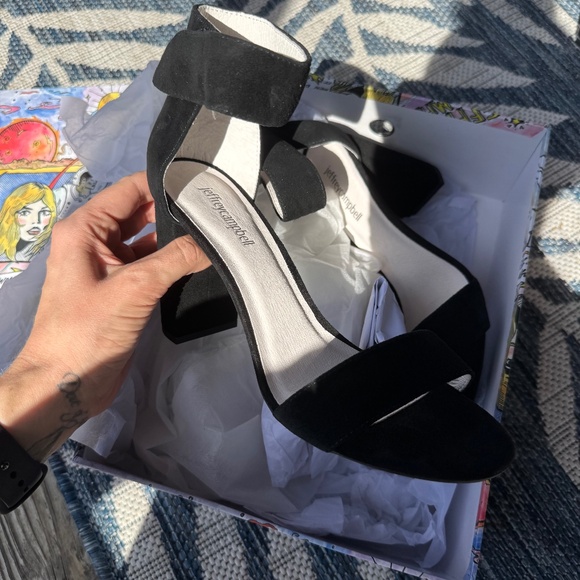 Jeffrey Campbell Lindsay Black Suede Block Heel Sandals – Size 9 - Picture 1 of 5